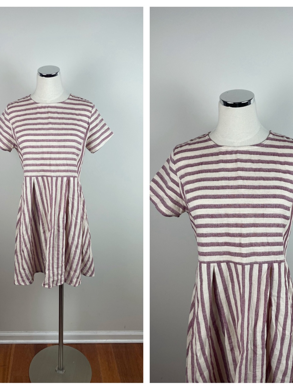 Etwo Red White Stripe Cotton Dress Women Size Medium